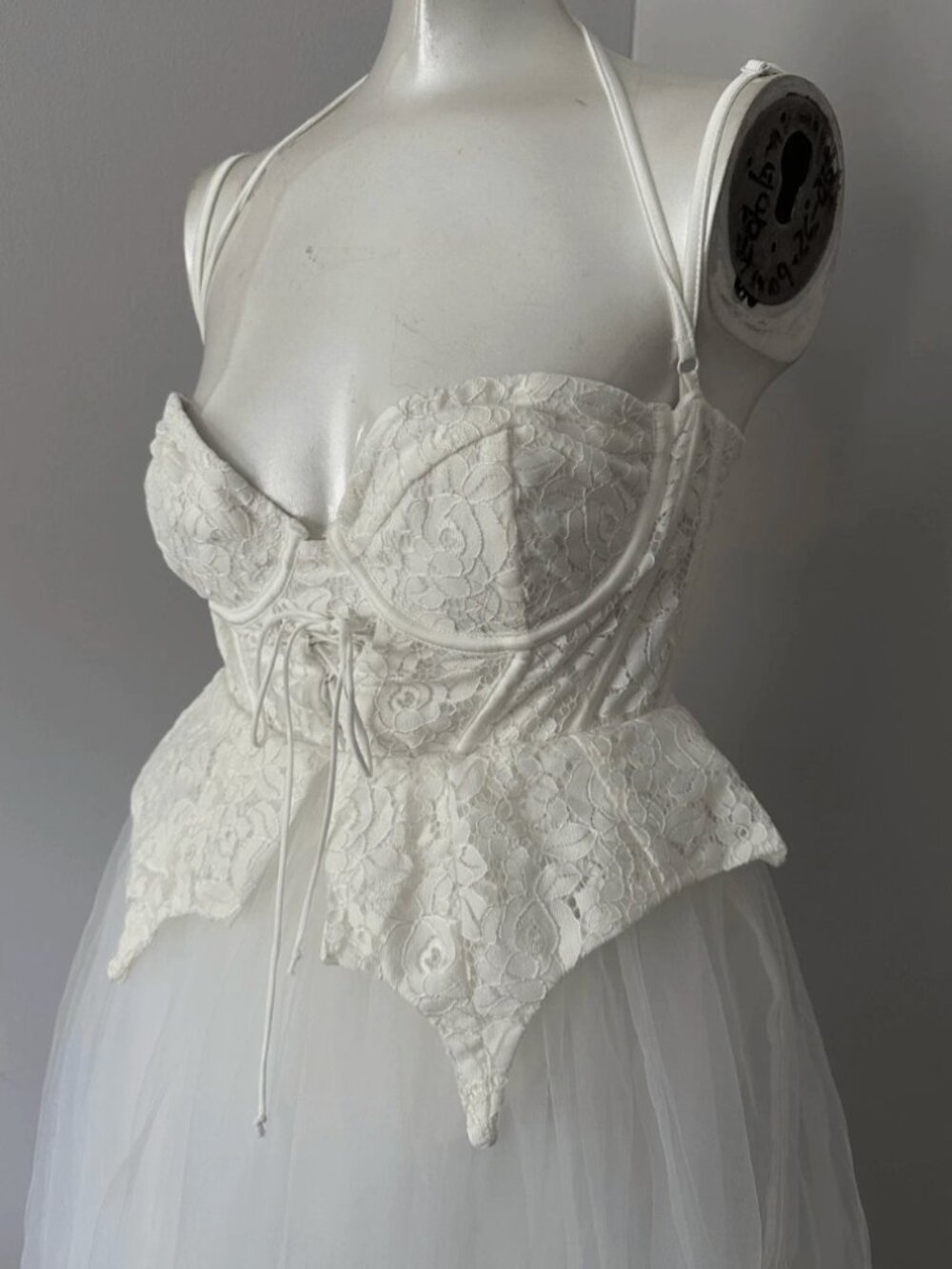 For Love & Lemons Ivory Lace Bustier Maxi Dress
